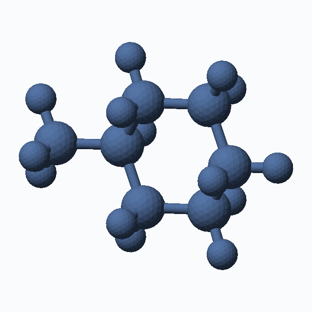(2H14)Methylcyclohexane (CAS 10120-28-2), C7H14 - 3D ball-and-stick molecular model, MolGod STL preview (2H14)Methylcyclohexane (CAS 10120-28-2), C7H14 - 3D ball-and-stick molecular model, MolGod STL preview