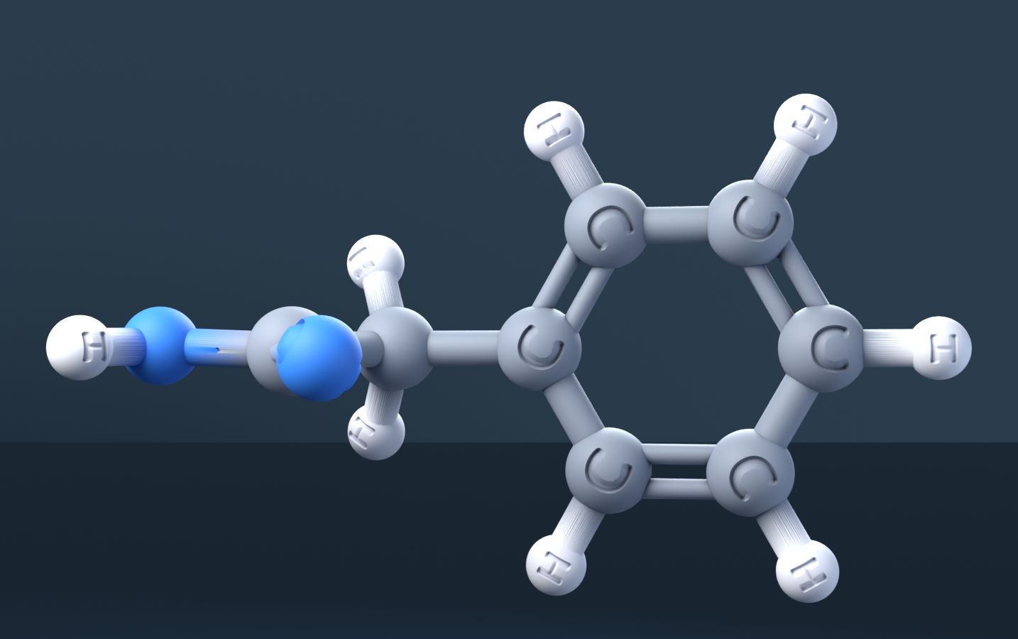 Phenylacetic Acid (CAS 103-82-2), C8H8O2 - 3D ball-and-stick molecular model, engraved element symbols (C H O), MolGod STL preview Phenylacetic Acid (CAS 103-82-2), C8H8O2 - 3D ball-and-stick molecular model, engraved element symbols (C H O), MolGod STL preview