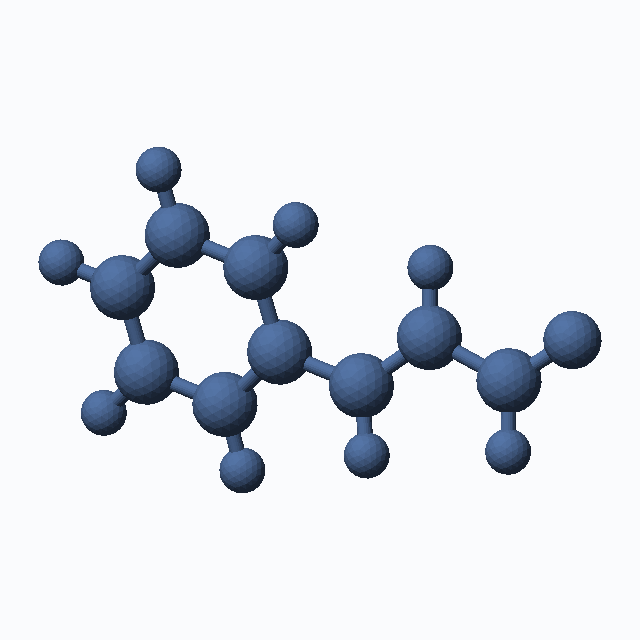 Cinnamaldehyde (CAS 104-55-2), C9H8O - 3D ball-and-stick molecular model, MolGod STL preview Cinnamaldehyde (CAS 104-55-2), C9H8O - 3D ball-and-stick molecular model, MolGod STL preview