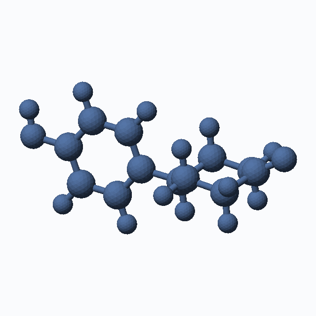 4-(4'-Hydroxyphenyl)cyclohexanone (CAS 105640-07-1), C12H14O2 - 3D ball-and-stick molecular model, MolGod STL preview 4-(4'-Hydroxyphenyl)cyclohexanone (CAS 105640-07-1), C12H14O2 - 3D ball-and-stick molecular model, MolGod STL preview