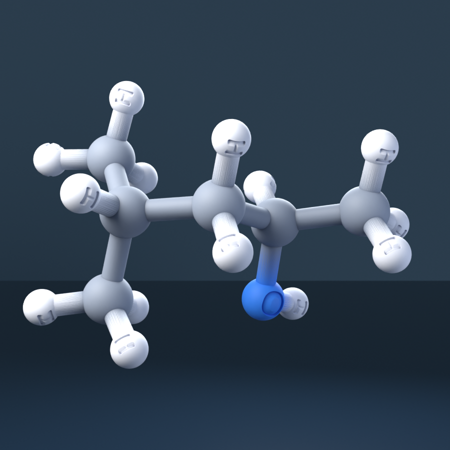 4-Methyl-2-Pentanol (CAS 108-11-2), C6H14O - 3D ball-and-stick molecular model, engraved element symbols (C H O), MolGod STL preview 4-Methyl-2-Pentanol (CAS 108-11-2), C6H14O - 3D ball-and-stick molecular model, engraved element symbols (C H O), MolGod STL preview