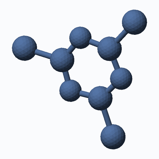 Cyanuric chloride (CAS 108-77-0), C3Cl3N3 - 3D ball-and-stick molecular model, MolGod STL preview Cyanuric chloride (CAS 108-77-0), C3Cl3N3 - 3D ball-and-stick molecular model, MolGod STL preview