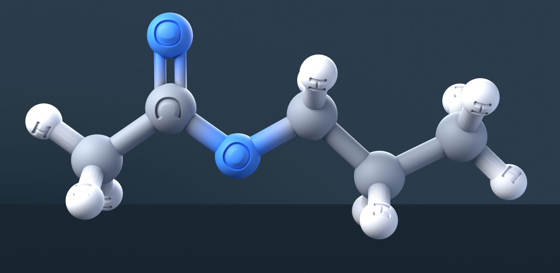 Propyl Acetate (CAS 109-60-4), C5H10O2 - 3D ball-and-stick molecular model, engraved element symbols (C H O), MolGod STL preview Propyl Acetate (CAS 109-60-4), C5H10O2 - 3D ball-and-stick molecular model, engraved element symbols (C H O), MolGod STL preview