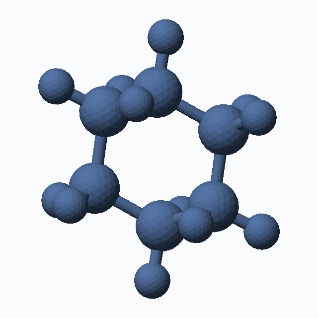 cyclohexane (CAS 110-82-7), C6H12 - 3D ball-and-stick molecular model, MolGod STL preview cyclohexane (CAS 110-82-7), C6H12 - 3D ball-and-stick molecular model, MolGod STL preview