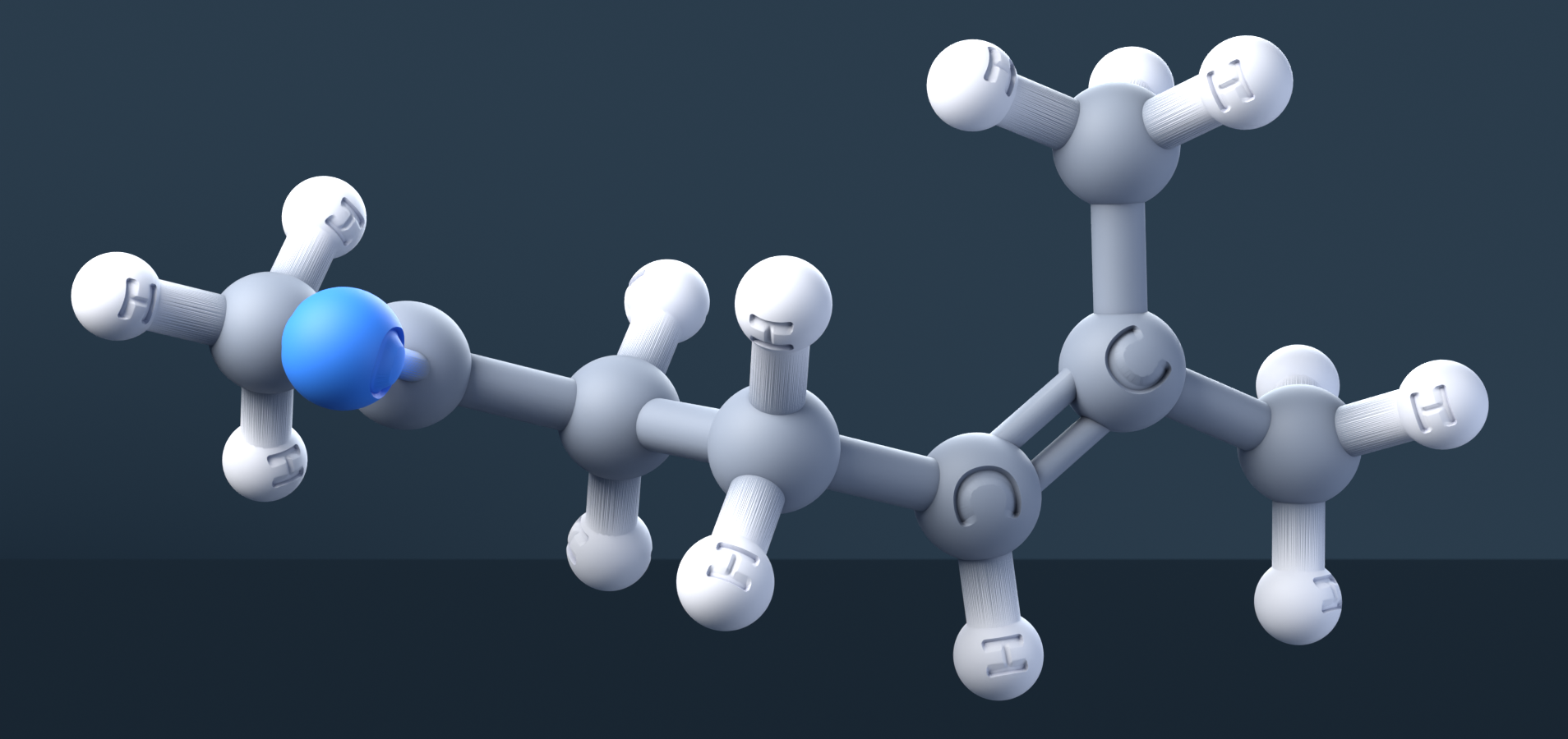 6-Methyl-5-hepten-2-one (CAS 110-93-0), C8H14O - 3D ball-and-stick molecular model, engraved element symbols (C H O), MolGod STL preview 6-Methyl-5-hepten-2-one (CAS 110-93-0), C8H14O - 3D ball-and-stick molecular model, engraved element symbols (C H O), MolGod STL preview