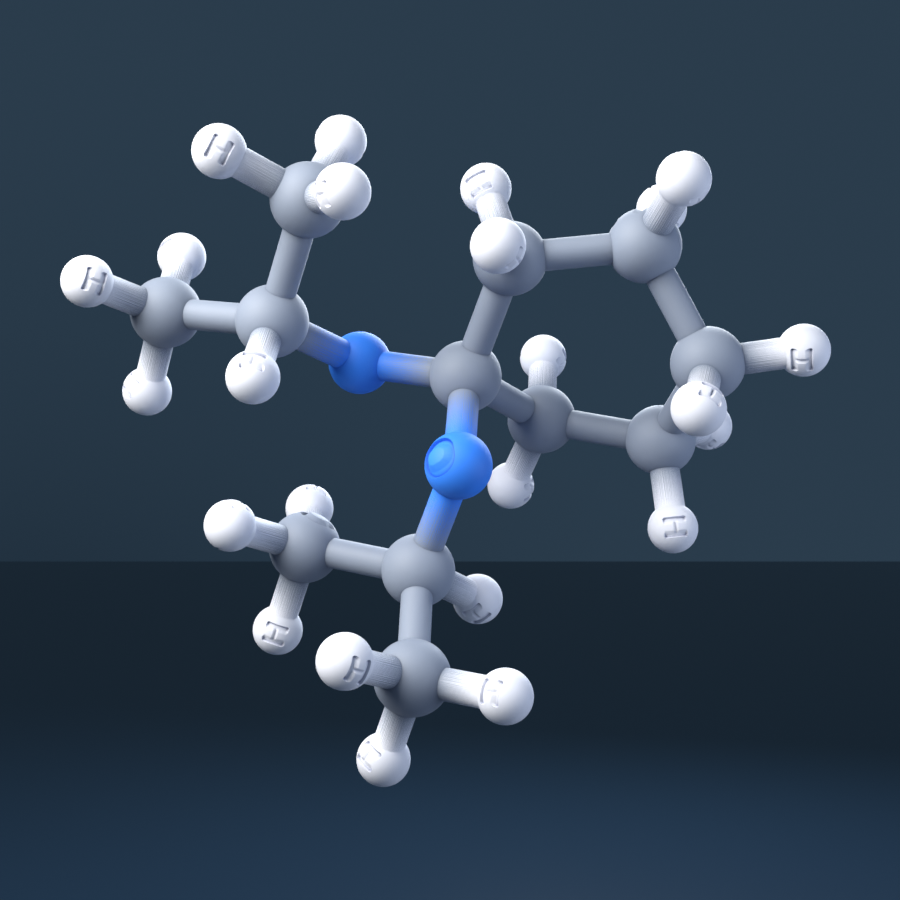 1,1-Diisopropoxycyclohexane (CAS 1132-95-2), C12H24O2 - 3D ball-and-stick molecular model, engraved element symbols (C H O), MolGod STL preview 1,1-Diisopropoxycyclohexane (CAS 1132-95-2), C12H24O2 - 3D ball-and-stick molecular model, engraved element symbols (C H O), MolGod STL preview