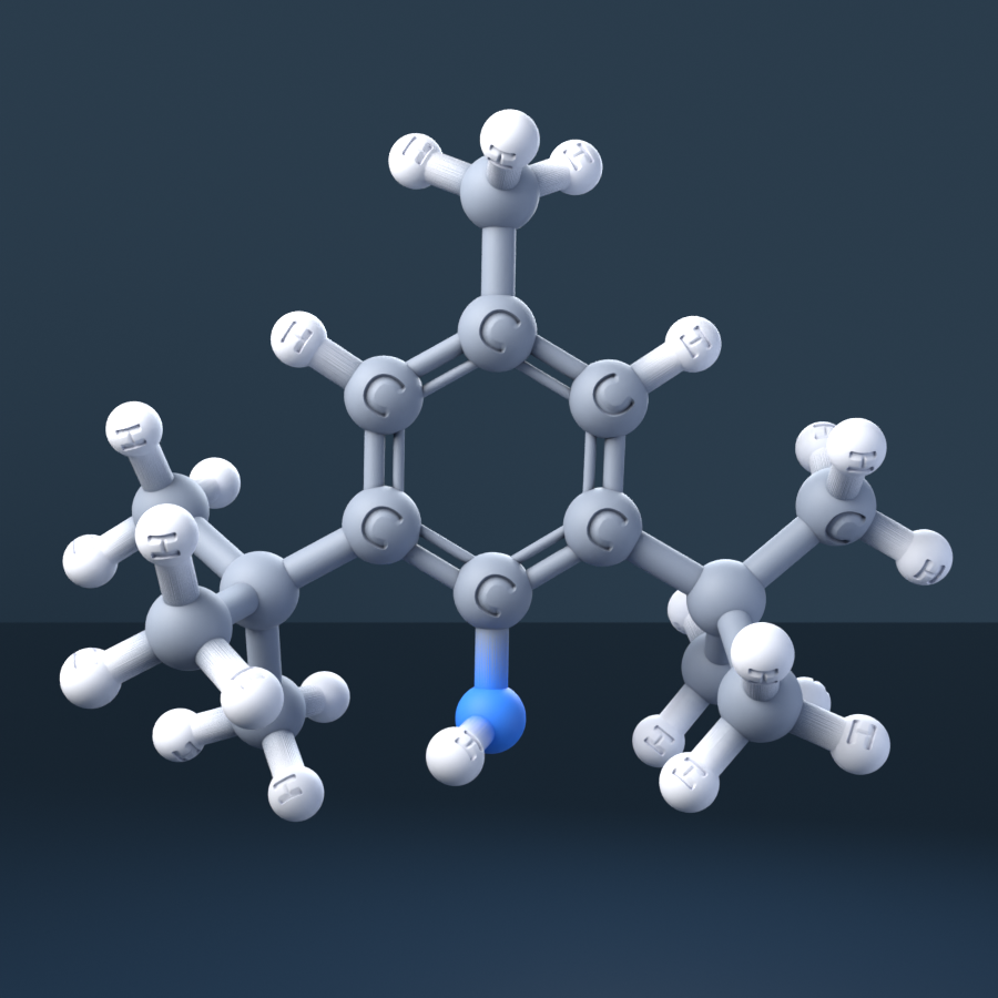 2,6-Di-tert-butyl-4-methylphenol (CAS 128-37-0), C15H24O - 3D ball-and-stick molecular model, engraved element symbols (C H O), MolGod STL preview 2,6-Di-tert-butyl-4-methylphenol (CAS 128-37-0), C15H24O - 3D ball-and-stick molecular model, engraved element symbols (C H O), MolGod STL preview
