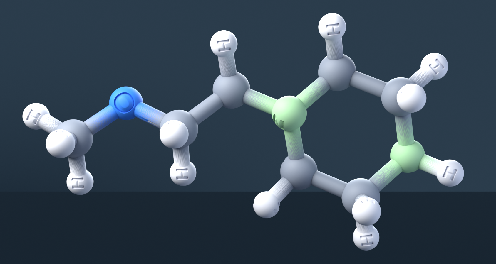 1-(2-Methoxyethyl)piperazine (CAS 13484-40-7), C7H16N2O - 3D ball-and-stick molecular model, engraved element symbols (C H N O), MolGod STL preview 1-(2-Methoxyethyl)piperazine (CAS 13484-40-7), C7H16N2O - 3D ball-and-stick molecular model, engraved element symbols (C H N O), MolGod STL preview