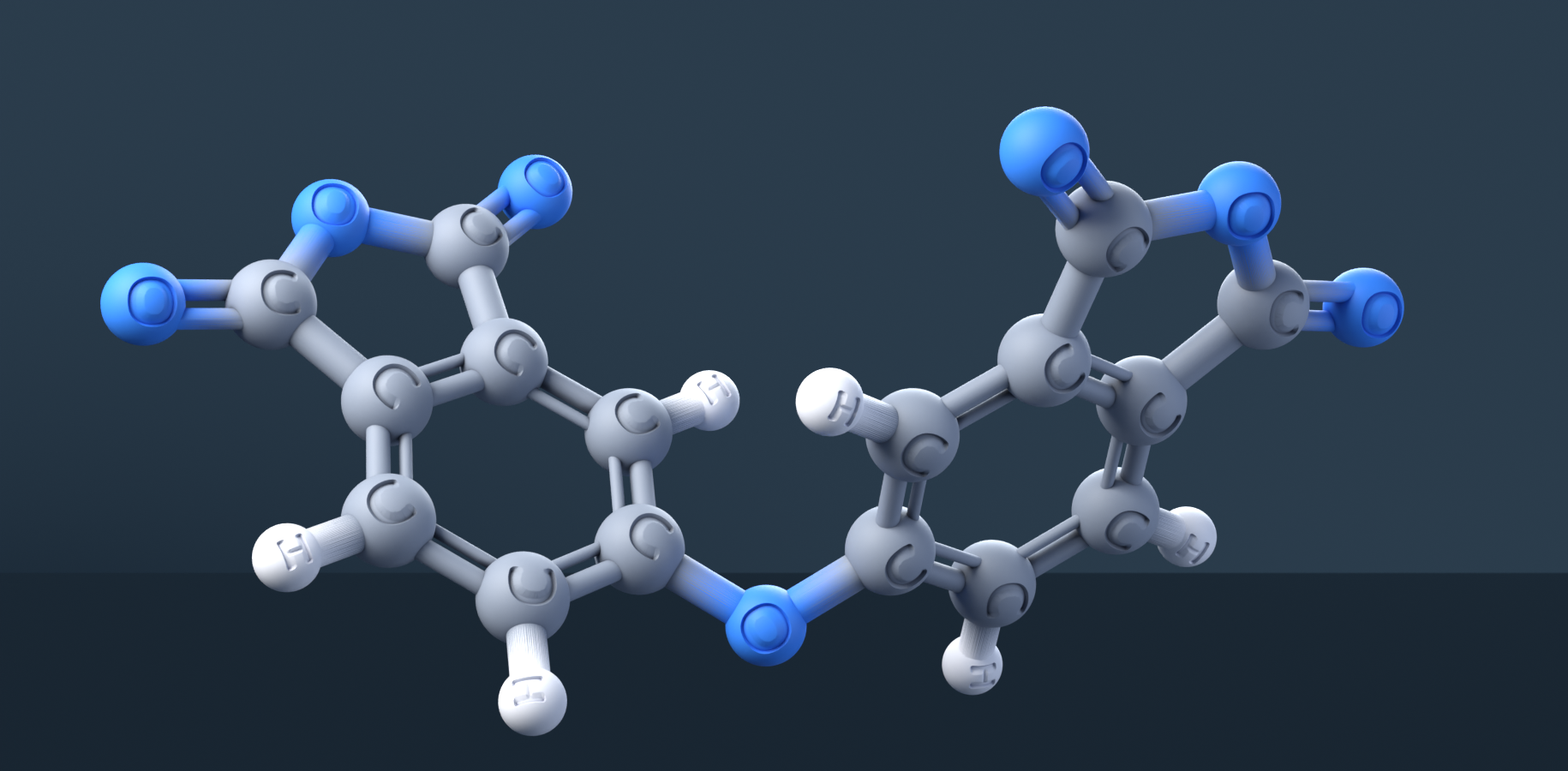 4,4'-Oxydiphthalic anhydride (CAS 1823-59-2), C16H6O7 - 3D ball-and-stick molecular model, engraved element symbols (C H O), MolGod STL preview 4,4'-Oxydiphthalic anhydride (CAS 1823-59-2), C16H6O7 - 3D ball-and-stick molecular model, engraved element symbols (C H O), MolGod STL preview