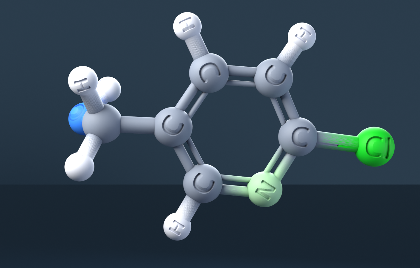 (6-Chloropyridin-3-yl)methanol (CAS 21543-49-7), C6H6ClNO - 3D ball-and-stick molecular model, engraved element symbols (C H Cl N O), MolGod STL preview (6-Chloropyridin-3-yl)methanol (CAS 21543-49-7), C6H6ClNO - 3D ball-and-stick molecular model, engraved element symbols (C H Cl N O), MolGod STL preview