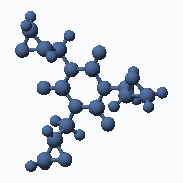 Triglycidyl isocyanurate (CAS 2451-62-9), C12H15N3O6 - 3D ball-and-stick molecular model, MolGod STL preview Triglycidyl isocyanurate (CAS 2451-62-9), C12H15N3O6 - 3D ball-and-stick molecular model, MolGod STL preview