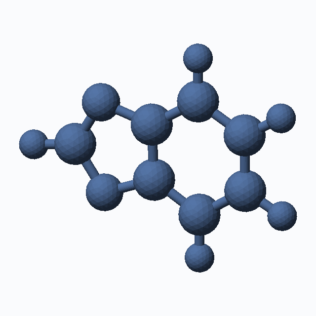 Benzoxazole (CAS 273-53-0), C7H5NO - 3D ball-and-stick molecular model, MolGod STL preview Benzoxazole (CAS 273-53-0), C7H5NO - 3D ball-and-stick molecular model, MolGod STL preview