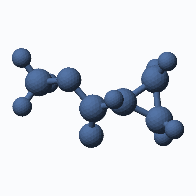 Methyl cyclopropanecarboxylate (CAS 2868-37-3), C5H8O2 - 3D ball-and-stick molecular model, MolGod STL preview Methyl cyclopropanecarboxylate (CAS 2868-37-3), C5H8O2 - 3D ball-and-stick molecular model, MolGod STL preview
