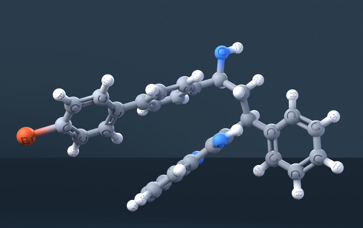 Bromadiolone (CAS 28772-56-7), C30H23BrO4 - 3D ball-and-stick molecular model, engraved element symbols (C H Br O), MolGod STL preview Bromadiolone (CAS 28772-56-7), C30H23BrO4 - 3D ball-and-stick molecular model, engraved element symbols (C H Br O), MolGod STL preview
