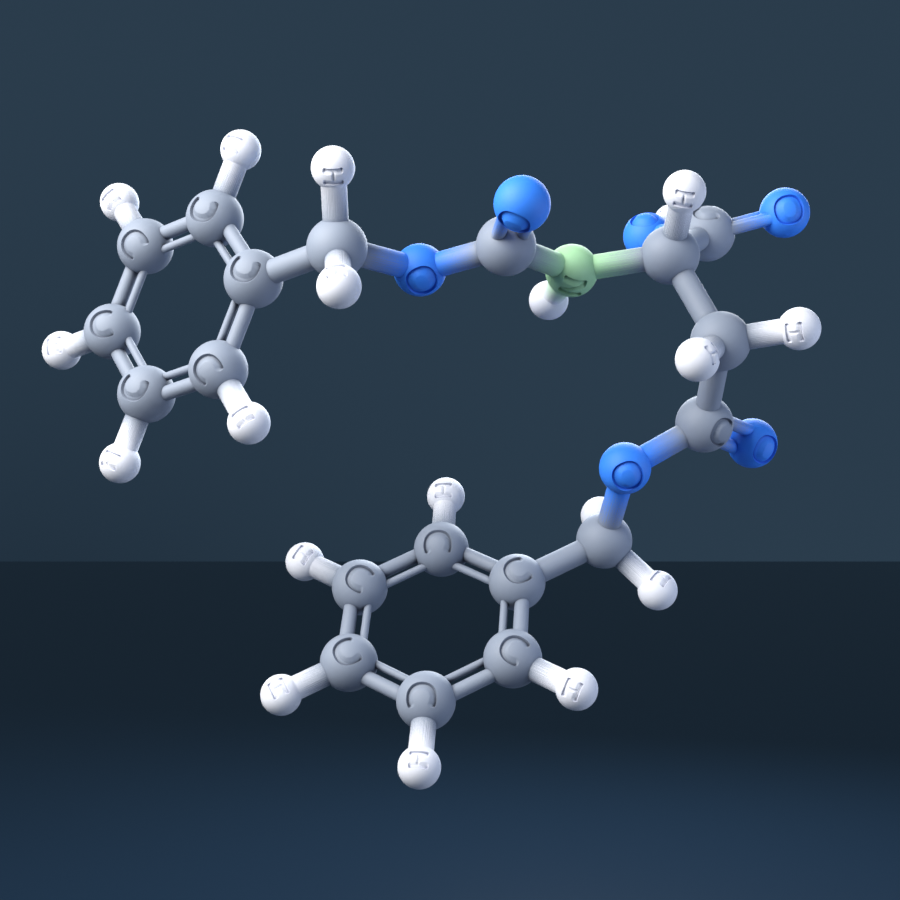 4-(Phenylmethyl) hydrogen N-((phenylmethoxy)carbonyl)-L-aspartate (CAS 3479-47-8), C19H19NO6 - 3D ball-and-stick molecular model, engraved element symbols (C H N O), MolGod STL preview 4-(Phenylmethyl) hydrogen N-((phenylmethoxy)carbonyl)-L-aspartate (CAS 3479-47-8), C19H19NO6 - 3D ball-and-stick molecular model, engraved element symbols (C H N O), MolGod STL preview