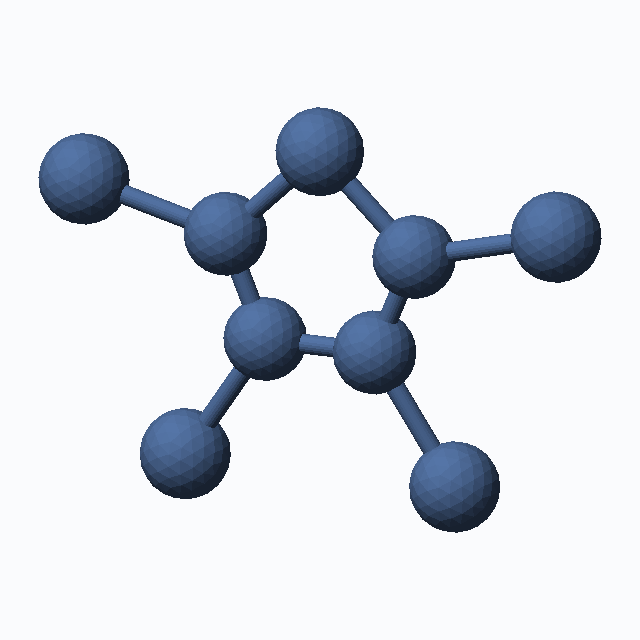 Tetrabromothiophene (CAS 3958-03-0), C4Br4S - 3D ball-and-stick molecular model, MolGod STL preview Tetrabromothiophene (CAS 3958-03-0), C4Br4S - 3D ball-and-stick molecular model, MolGod STL preview