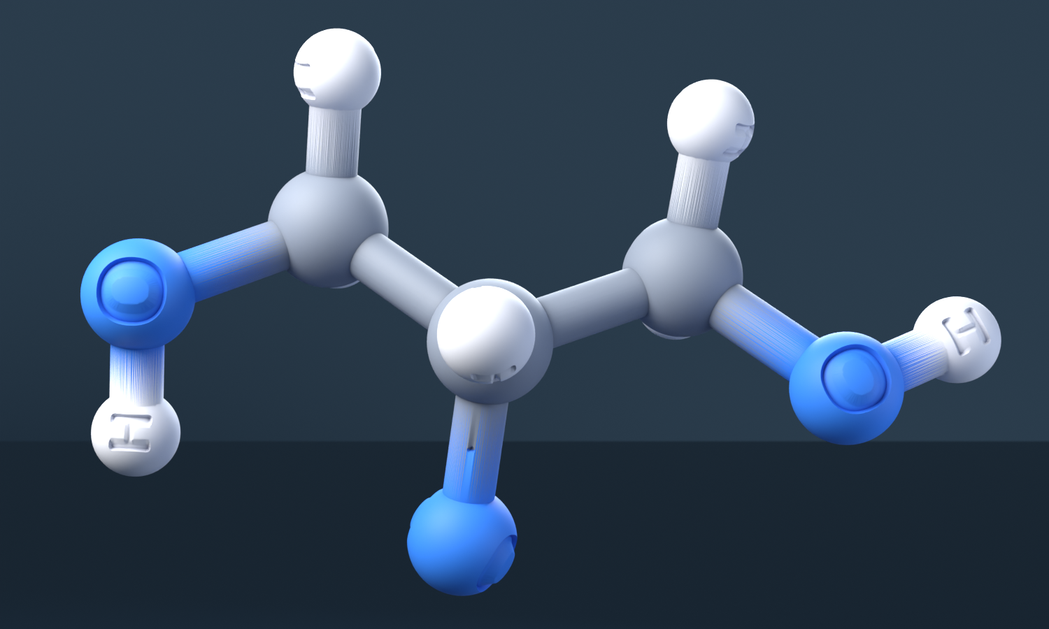 Glycerol (CAS 56-81-5), C3H8O3 - 3D ball-and-stick molecular model, engraved element symbols (C H O), MolGod STL preview Glycerol (CAS 56-81-5), C3H8O3 - 3D ball-and-stick molecular model, engraved element symbols (C H O), MolGod STL preview