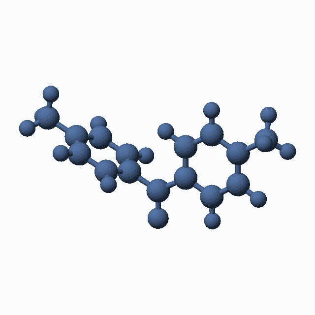 4,4'-Dimethylbenzophenone (CAS 611-97-2), C15H14O - 3D ball-and-stick molecular model, MolGod STL preview 4,4'-Dimethylbenzophenone (CAS 611-97-2), C15H14O - 3D ball-and-stick molecular model, MolGod STL preview