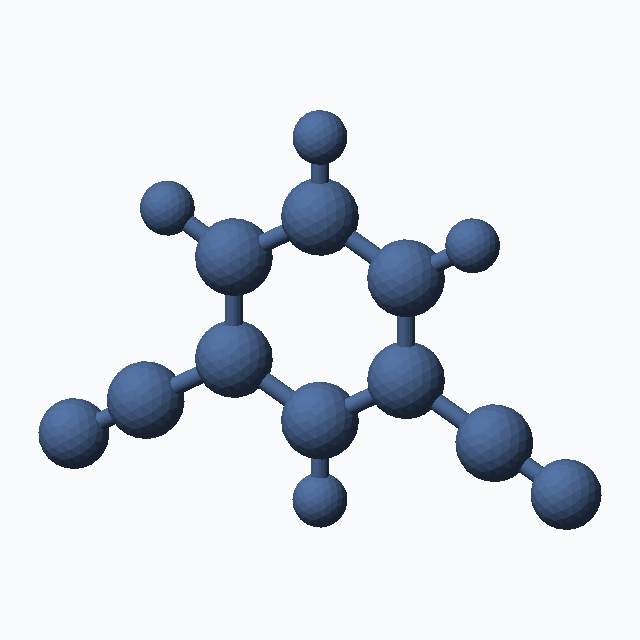 Isophthalonitrile (CAS 626-17-5), C8H4N2 - 3D ball-and-stick molecular model, MolGod STL preview Isophthalonitrile (CAS 626-17-5), C8H4N2 - 3D ball-and-stick molecular model, MolGod STL preview