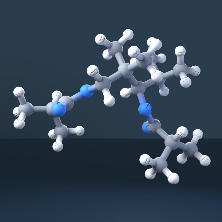 2,2,4-Trimethyl-1,3-pentanediol diisobutyrate (CAS 6846-50-0), C16H30O4 - 3D ball-and-stick molecular model, engraved element symbols (C H O), MolGod STL preview 2,2,4-Trimethyl-1,3-pentanediol diisobutyrate (CAS 6846-50-0), C16H30O4 - 3D ball-and-stick molecular model, engraved element symbols (C H O), MolGod STL preview
