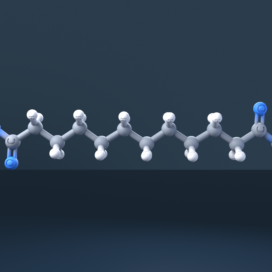 Dodecanedioic Acid (CAS 693-23-2), C12H22O4 - 3D ball-and-stick molecular model, engraved element symbols (C H O), MolGod STL preview Dodecanedioic Acid (CAS 693-23-2), C12H22O4 - 3D ball-and-stick molecular model, engraved element symbols (C H O), MolGod STL preview