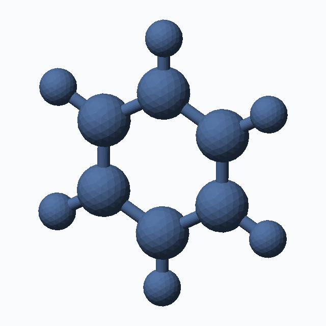 benzene (CAS 71-43-2), C6H6 - 3D ball-and-stick molecular model, MolGod STL preview benzene (CAS 71-43-2), C6H6 - 3D ball-and-stick molecular model, MolGod STL preview