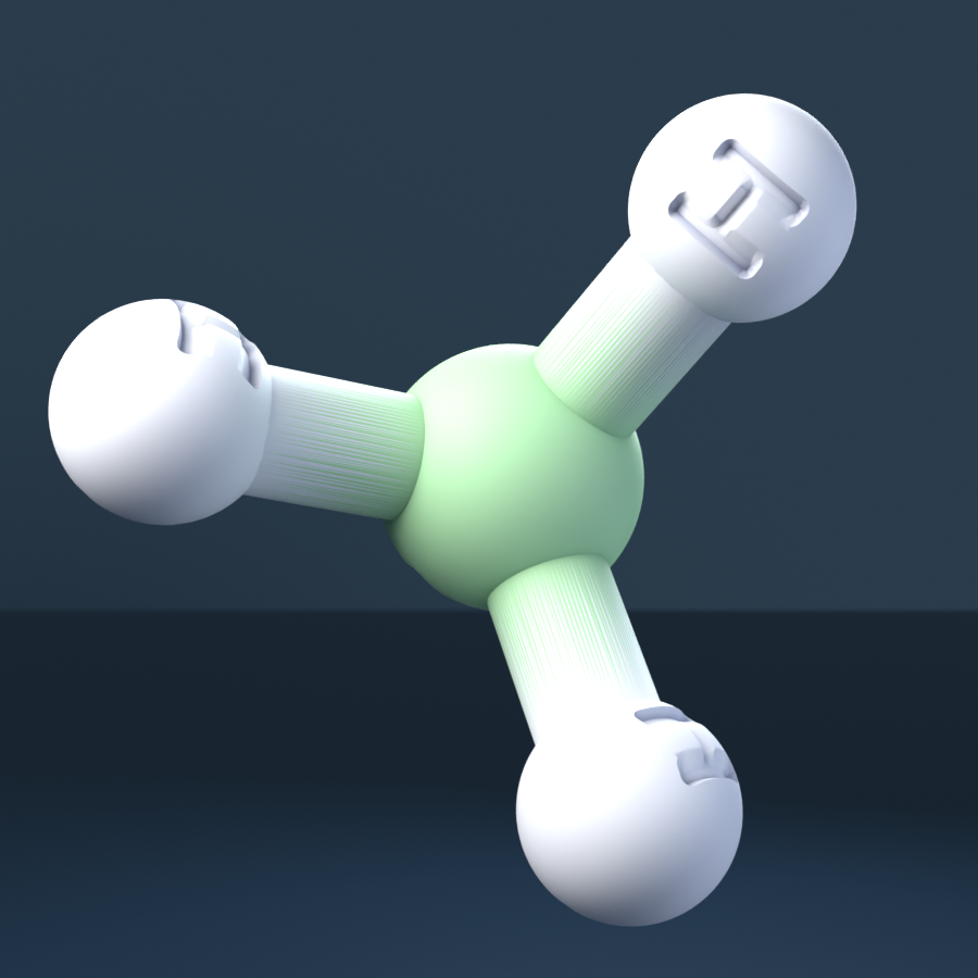 Ammonia (CAS 7664-41-7), H3N - 3D ball-and-stick molecular model, engraved element symbols (H N), MolGod STL preview Ammonia (CAS 7664-41-7), H3N - 3D ball-and-stick molecular model, engraved element symbols (H N), MolGod STL preview