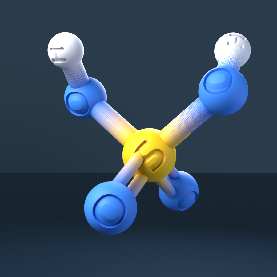 Sulfuric Acid (CAS 7664-93-9), H2O4S - 3D ball-and-stick molecular model, engraved element symbols (H O S), MolGod STL preview Sulfuric Acid (CAS 7664-93-9), H2O4S - 3D ball-and-stick molecular model, engraved element symbols (H O S), MolGod STL preview