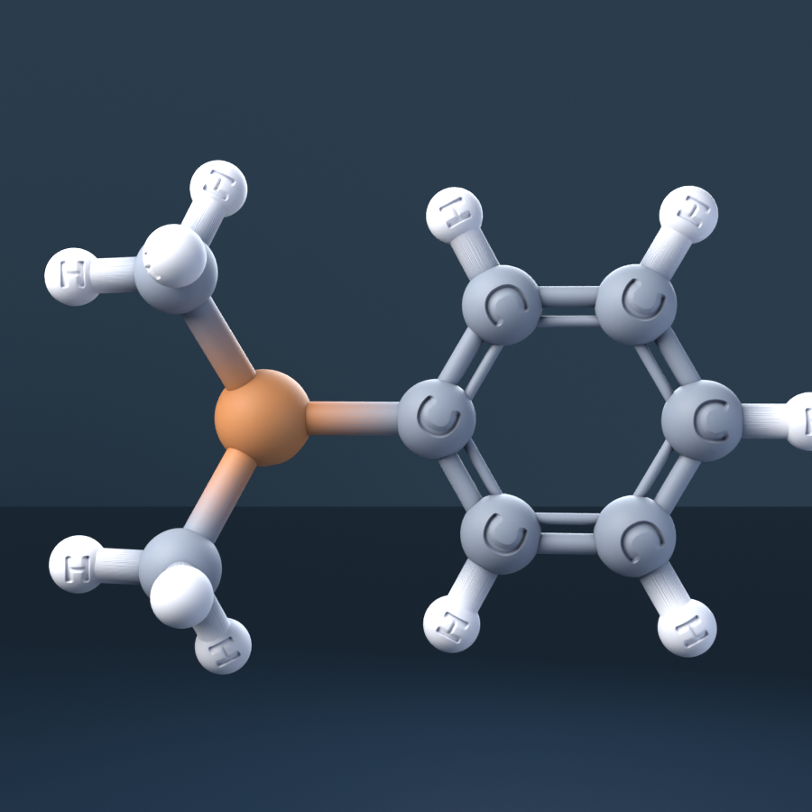 Chlorodimethylphenylsilane (CAS 768-33-2), C8H11ClSi - 3D ball-and-stick molecular model, engraved element symbols (C H Cl Si), MolGod STL preview Chlorodimethylphenylsilane (CAS 768-33-2), C8H11ClSi - 3D ball-and-stick molecular model, engraved element symbols (C H Cl Si), MolGod STL preview