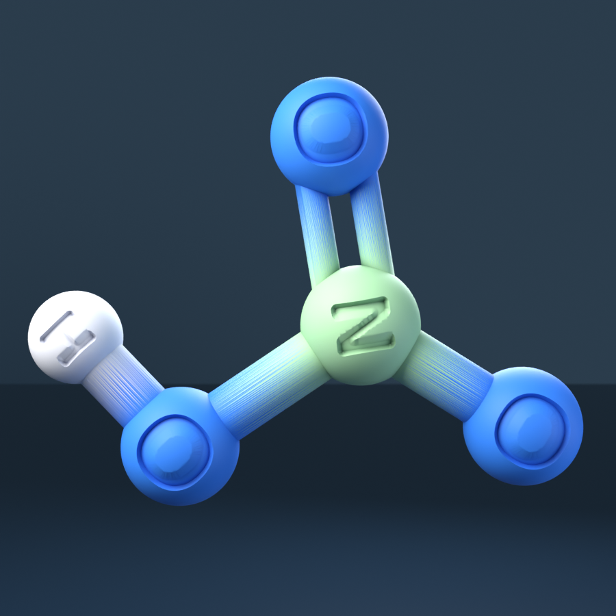 Nitric Acid (CAS 7697-37-2), HNO3 - 3D ball-and-stick molecular model, engraved element symbols (H N O), MolGod STL preview Nitric Acid (CAS 7697-37-2), HNO3 - 3D ball-and-stick molecular model, engraved element symbols (H N O), MolGod STL preview