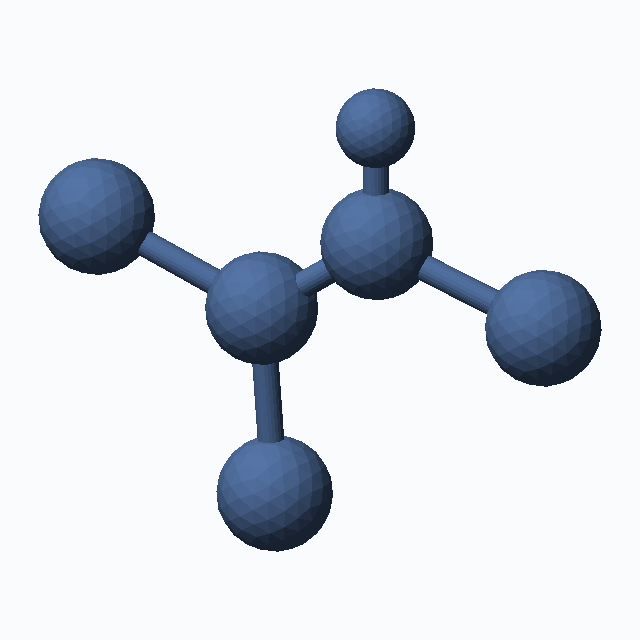 Trichloroethylene (CAS 79-01-6), C2HCl3 - 3D ball-and-stick molecular model, MolGod STL preview Trichloroethylene (CAS 79-01-6), C2HCl3 - 3D ball-and-stick molecular model, MolGod STL preview