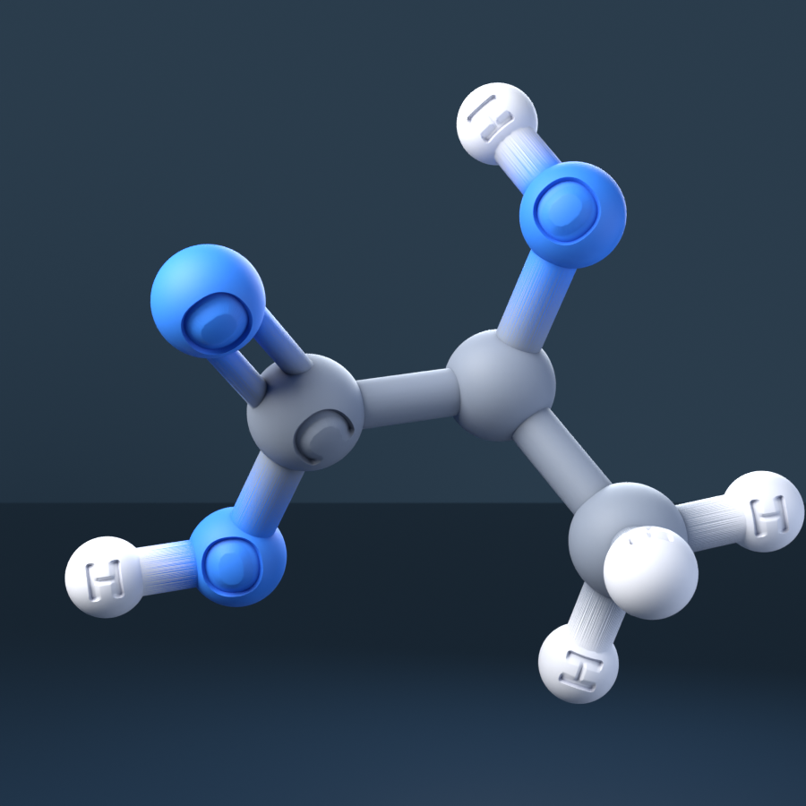 L-Lactic Acid (CAS 79-33-4), C3H6O3 - 3D ball-and-stick molecular model, engraved element symbols (C H O), MolGod STL preview L-Lactic Acid (CAS 79-33-4), C3H6O3 - 3D ball-and-stick molecular model, engraved element symbols (C H O), MolGod STL preview