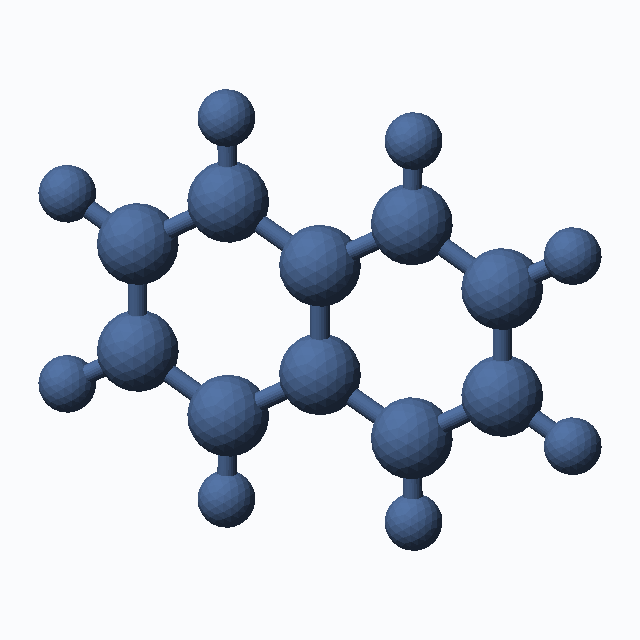 Naphthalene (CAS 91-20-3), C10H8 - 3D ball-and-stick molecular model, MolGod STL preview Naphthalene (CAS 91-20-3), C10H8 - 3D ball-and-stick molecular model, MolGod STL preview