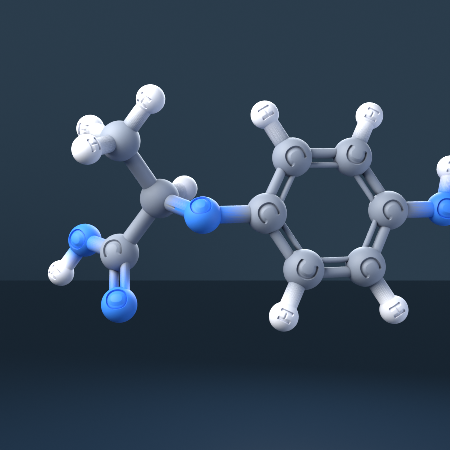 Hydroxyphenoxy propionic acid (CAS 94050-90-5), C9H10O4 - 3D ball-and-stick molecular model, engraved element symbols (C H O), MolGod STL preview Hydroxyphenoxy propionic acid (CAS 94050-90-5), C9H10O4 - 3D ball-and-stick molecular model, engraved element symbols (C H O), MolGod STL preview