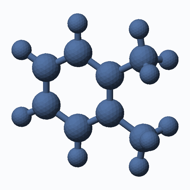 O-Xylene (CAS 95-47-6), C8H10 - 3D ball-and-stick molecular model, MolGod STL preview O-Xylene (CAS 95-47-6), C8H10 - 3D ball-and-stick molecular model, MolGod STL preview