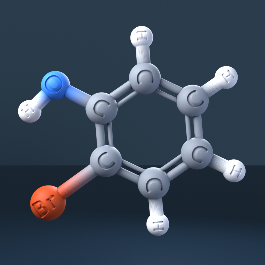2-Bromophenol (CAS 95-56-7), C6H5BrO - 3D ball-and-stick molecular model, engraved element symbols (C H Br O), MolGod STL preview 2-Bromophenol (CAS 95-56-7), C6H5BrO - 3D ball-and-stick molecular model, engraved element symbols (C H Br O), MolGod STL preview