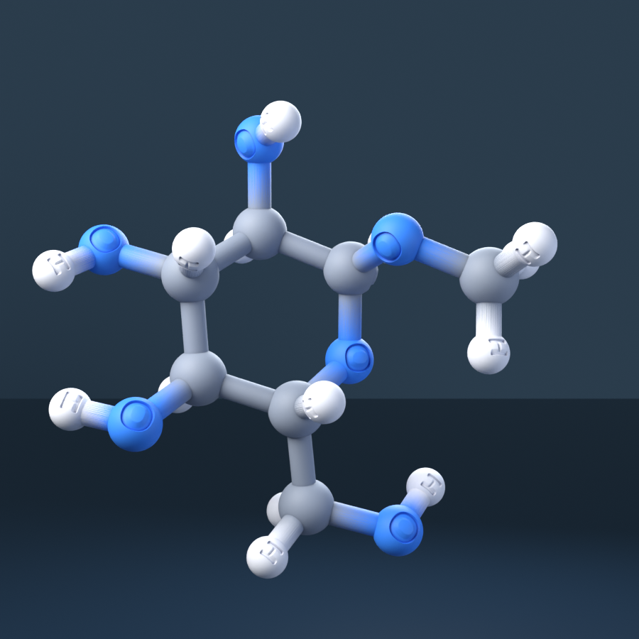 methyl alpha-D-glucopyranoside (CAS 97-30-3), C7H14O6 - 3D ball-and-stick molecular model, engraved element symbols (C H O), MolGod STL preview methyl alpha-D-glucopyranoside (CAS 97-30-3), C7H14O6 - 3D ball-and-stick molecular model, engraved element symbols (C H O), MolGod STL preview
