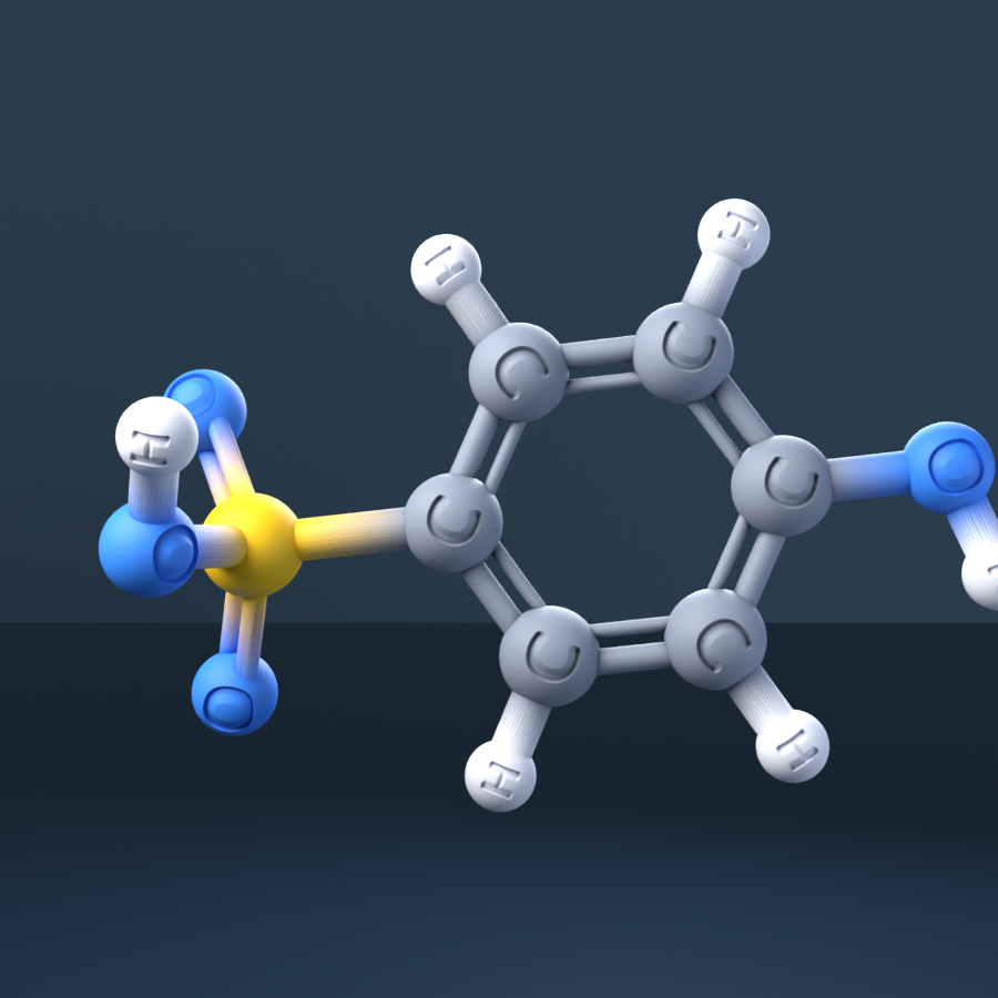 4-Hydroxybenzenesulfonic acid (CAS 98-67-9), C6H6O4S - 3D ball-and-stick molecular model, engraved element symbols (C H O S), MolGod STL preview 4-Hydroxybenzenesulfonic acid (CAS 98-67-9), C6H6O4S - 3D ball-and-stick molecular model, engraved element symbols (C H O S), MolGod STL preview