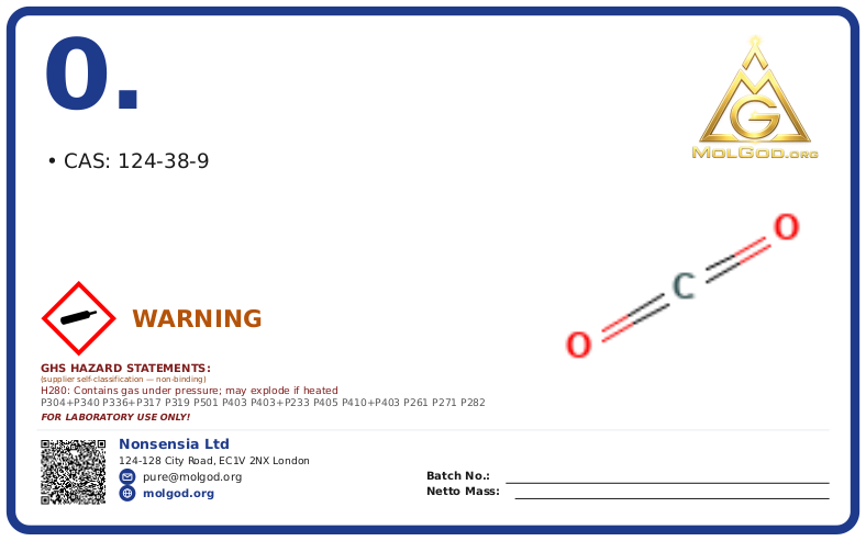 0.1mg/mL Carbon Dioxide Impurity Analysis CAS No 124-38 (CAS 124-38-9) — Xilong Scientific, CAS 124-38-9 — chemical product label