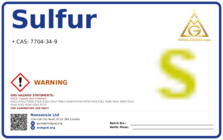 0.1mg/mL Sulfur Impurity Analysis CAS No 7704-34 (CAS 7704-34-9) — Xilong Scientific, CAS 7704-34-9 — chemical product label