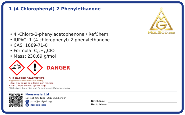 1-(4-chlorophenyl)-2-phenylethanone (CAS 1889-71-0), CAS 1889-71-0 — chemical product label