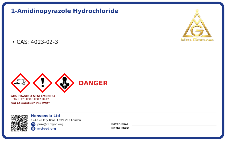 1-Amidinopyrazole Hydrochloride (CAS 4023-02-3), CAS 4023-02-3 — chemical product label