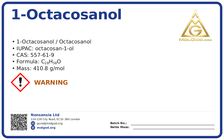 1-Octacosanol (CAS 557-61-9), CAS 557-61-9 — chemical product label