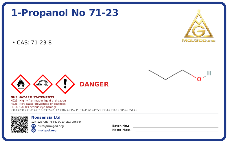 1-Propanol CAS No 71-23 (CAS 71-23-8) — Xilong Scientific, CAS 71-23-8 — chemical product label