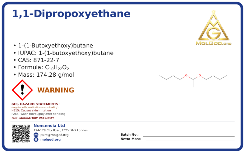 1,1-Dipropoxyethane (CAS 871-22-7), CAS 871-22-7 — chemical product label