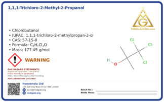 1,1,1-Trichloro-2-methyl-2-propanol (CAS 57-15-8), CAS 57-15-8 — chemical product label