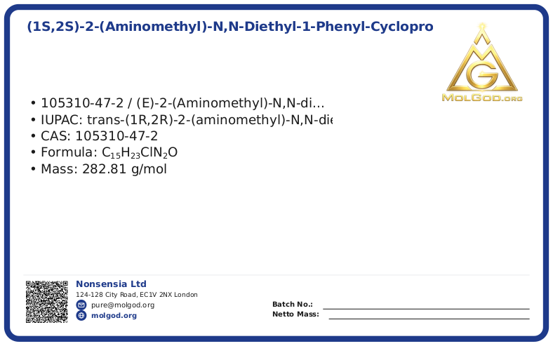 (1S,2S)-2-(Aminomethyl)-N,N-diethyl-1-phenyl-cyclopropanecarboxamide hydrochloride (CAS 105310-47-2), CAS 105310-47-2 — chemical product label