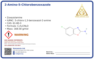 2-AMINO-5-CHLOROBENZOXAZOLE (CAS 61-80-3), CAS 61-80-3 — chemical product label