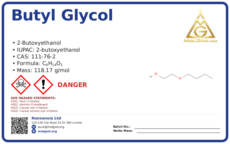 2-Butoxy,ethanol (CAS 111-76-2), CAS 111-76-2 — chemical product label