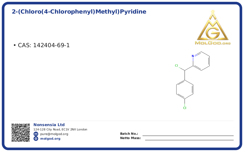 2-(Chloro(4-chlorophenyl)methyl)pyridine (CAS 142404-69-1), CAS 142404-69-1 — chemical product label